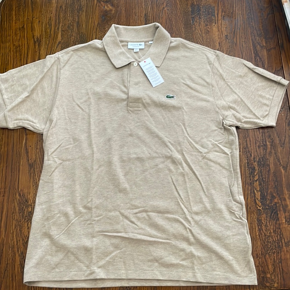Lacoste beige NWT short sleeve collared golf polo shirt